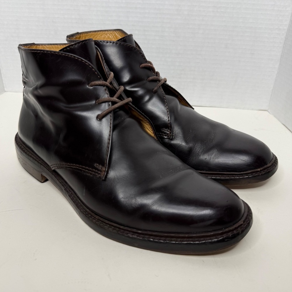 J. Crew Chukka Boots Men 8.5 Brown Cordovan Leather Italy Made Ankle Dress Shoes